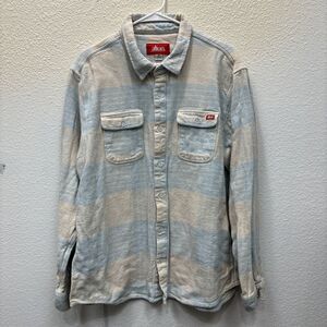 Alton. Men Flannel Jacket Plaid Blue Ivory Button up XXL Pockets Long Sleeve